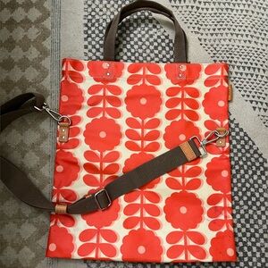 Orla Kiely Matt Laminated Cut Out Wildflower Print Poppy red tote bag